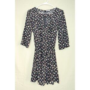 Urban Outfitters Cooperative Dress Keyhole Front Black Bird Print Belted Size 2